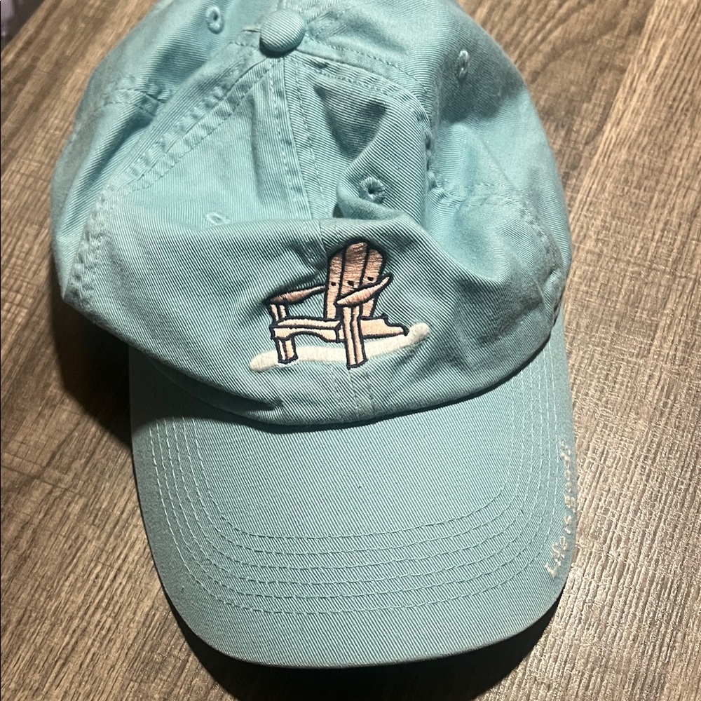Life Is Good Teal Hat with Embroidered Chair